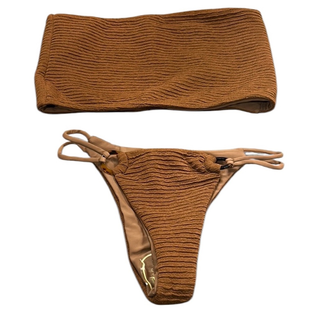 Juillet Brown Ruching Strapless Bikini